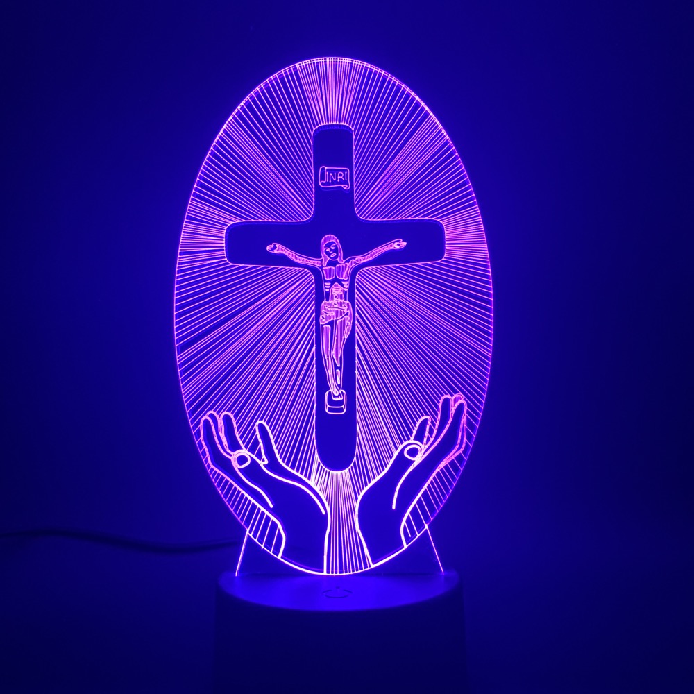 3D Acrylic Christian Cross Night Light - USB Powered