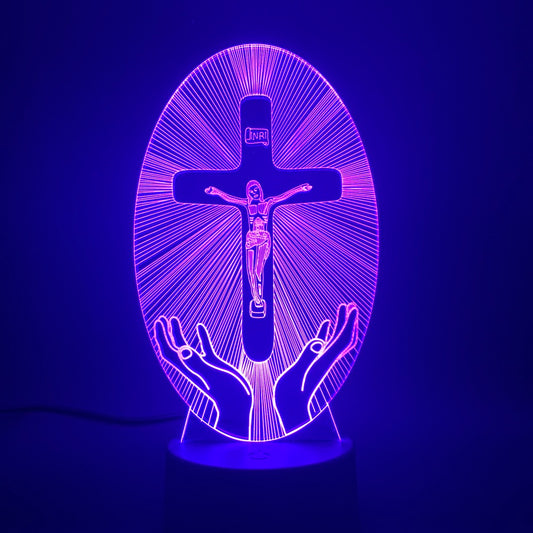 3D Acrylic Christian Cross Night Light - USB Powered