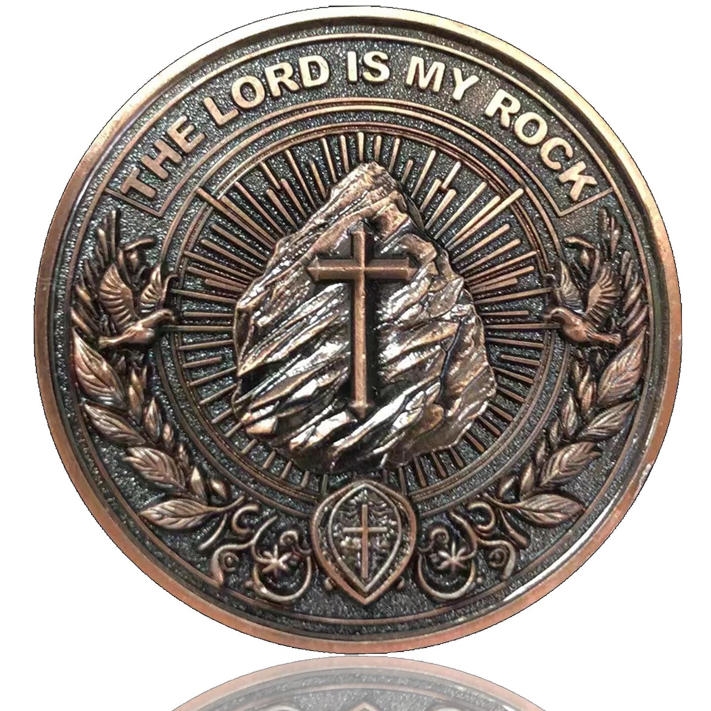 Inspirational Christian Challenge Coin - The Lord is My Rock - Zinc Alloy 1.57 Inch Diameter Psalms 18:2 Scripture Protective Case Included
