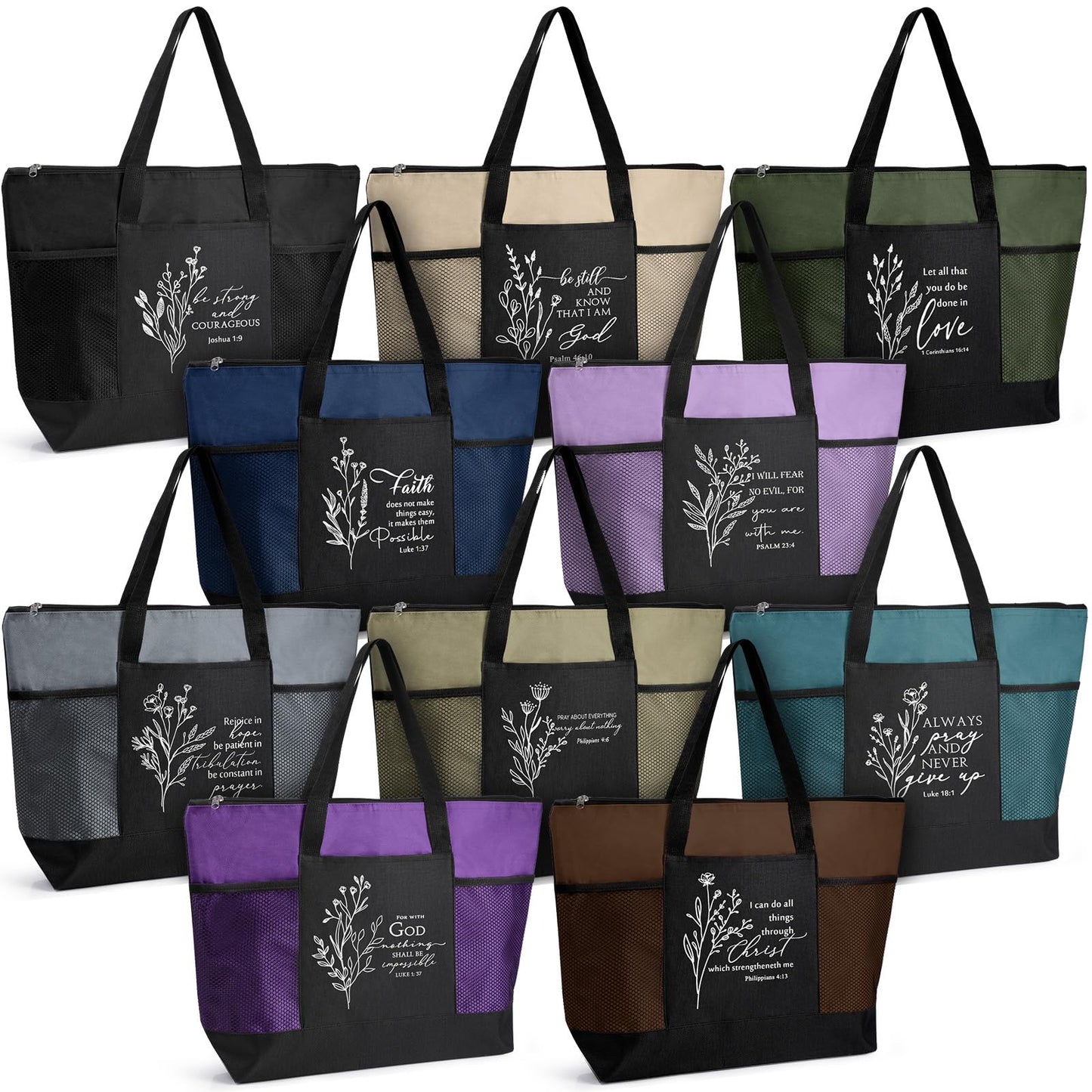 Paterr 10 Pcs Thank You Tote Bags Bulk with Pocket Zipper for Women Team Appreciation Gift Christian Inspirational Gift(Fresh Color)