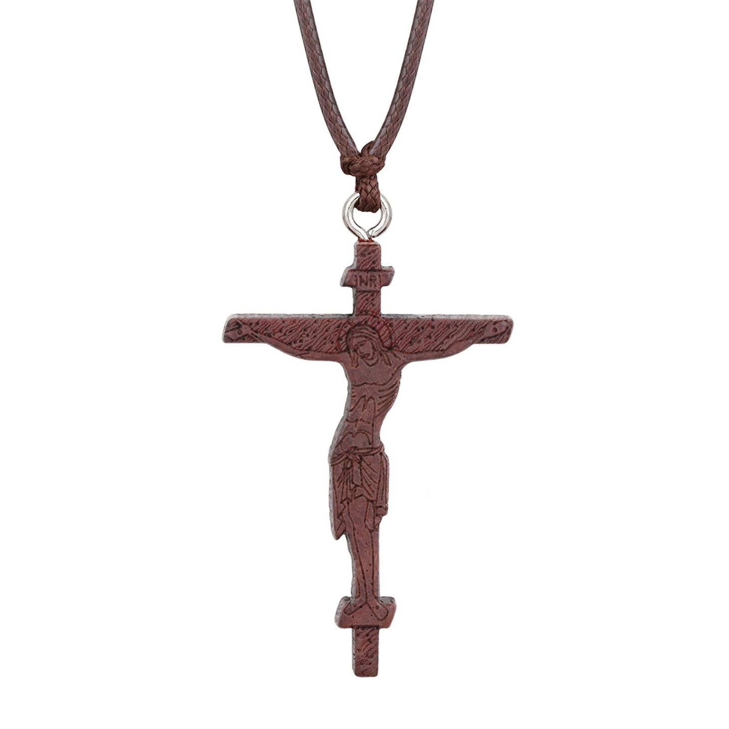 COTTVOTT Wood Orthodox Cross Pendant Necklace Christian Crucifix Necklace Prayer Jesus for Women Men (G-Red Color)