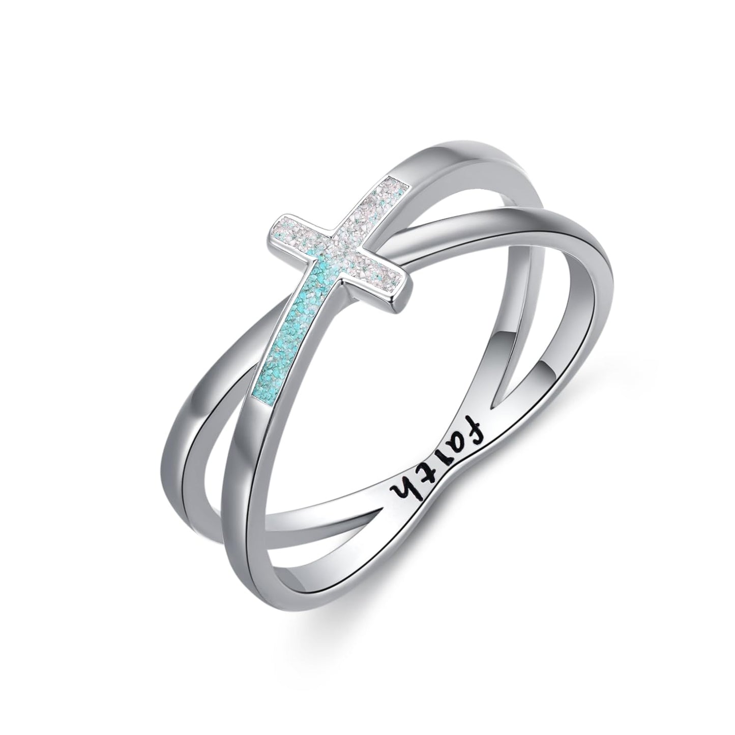 KoyeKei White Turquoise Cross Ring Faith Ring 925 Sterling Silver Christian Religious Jewelry Gifts for Women 9 Size