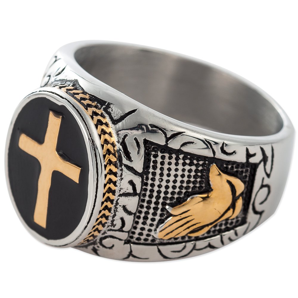 Jude Jewelers Christian Holy Cross Prayer Ring Stainless Steel Black Enamel Religious (10)