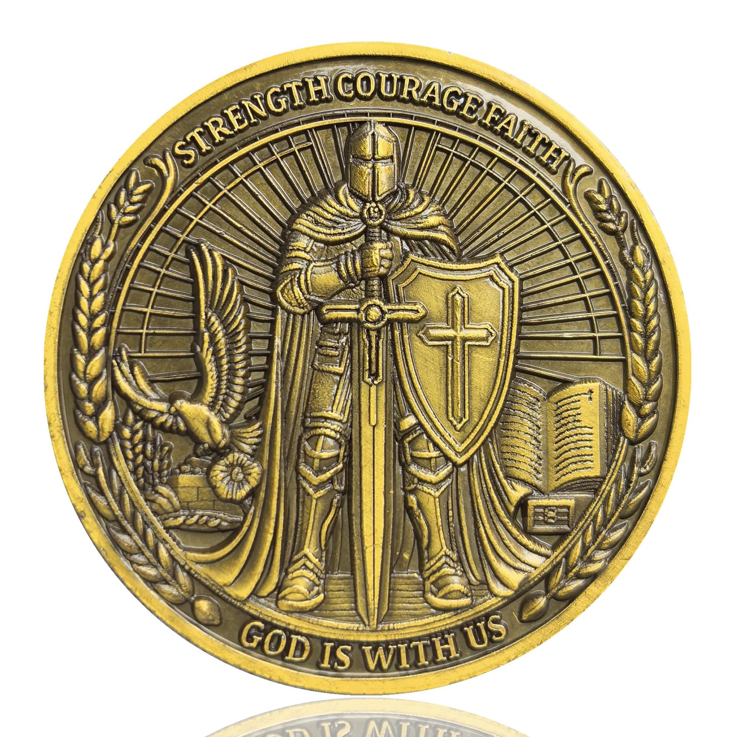LZWIN Christian Armor of God Challenge Coin - Strength Courage Faith with Joshua 1:9 Inscription