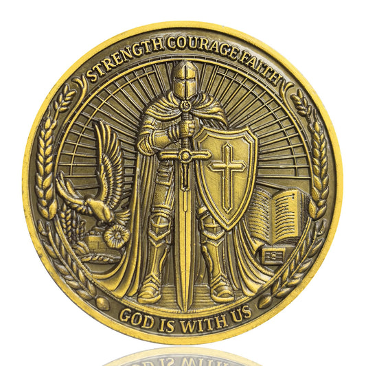 LZWIN Christian Armor of God Challenge Coin - Strength Courage Faith with Joshua 1:9 Inscription