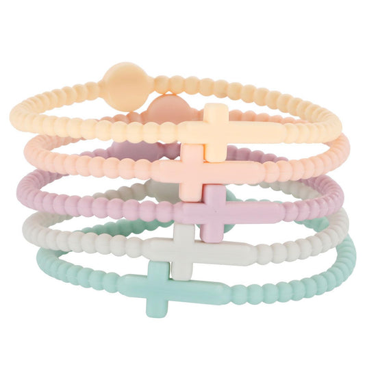 5Pcs Cross Silicone Bracelet Colorful Rubber Cross Bracelets Protection Pray Inspirational Faith Religious Christian Bracelet fo Women Men Jewelry-C
