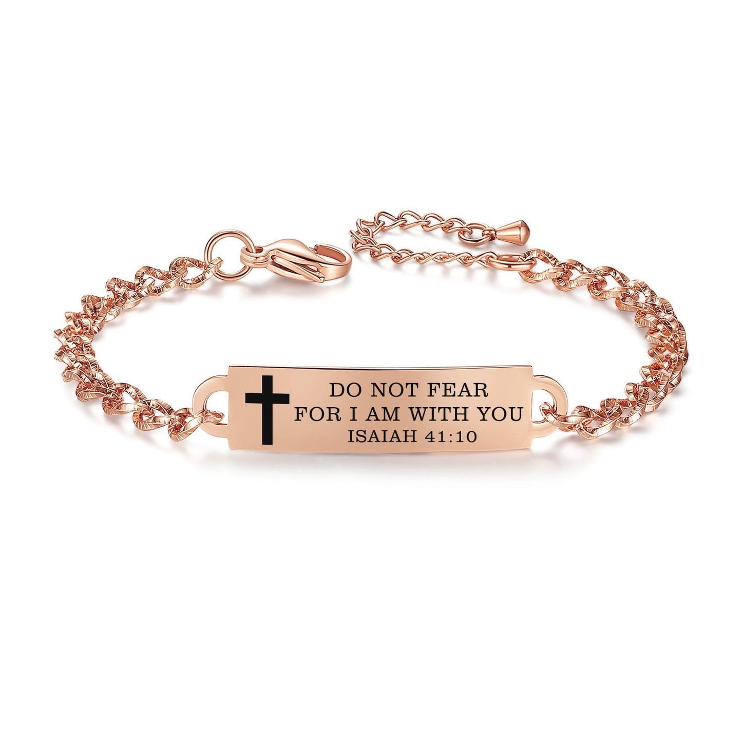 AOAMID Bible Verse Bracelet-Stainless Steel Scripture Quotes Inspirational Bracelet Faith Christian Bracelet for Women Christmas gift for women (IM1367RG-Do Not Fear)