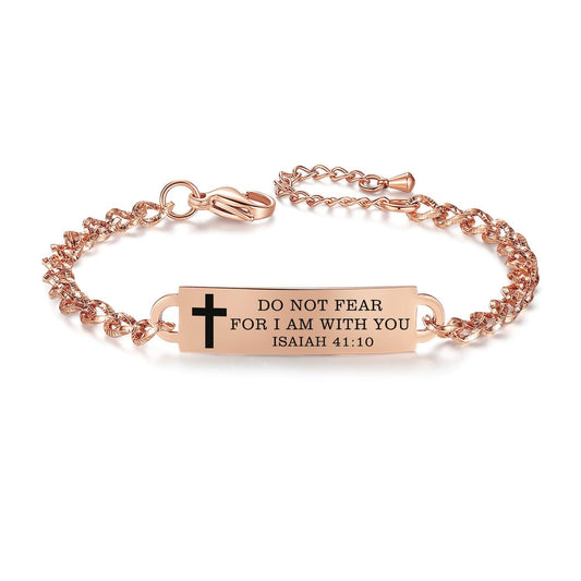 AOAMID Bible Verse Bracelet-Stainless Steel Scripture Quotes Inspirational Bracelet Faith Christian Bracelet for Women Christmas gift for women (IM1367RG-Do Not Fear)