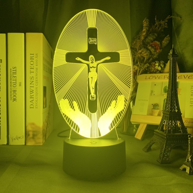 3D Acrylic Christian Cross Night Light - USB Powered