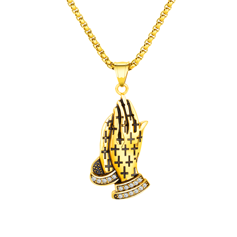 Vintage Christian Prayer Hands Pendant Necklace