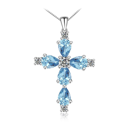 FULULAY Cross Necklace For WomenSterling Silver Jesus Christian Religious March Birthstone Jewelry