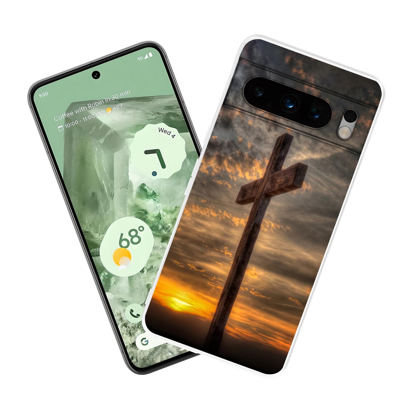 Compatible with Google Pixel 8 Pro Case Retro Dusk Christian Cross Slim Soft TPU Shockproof Protection Clear Case