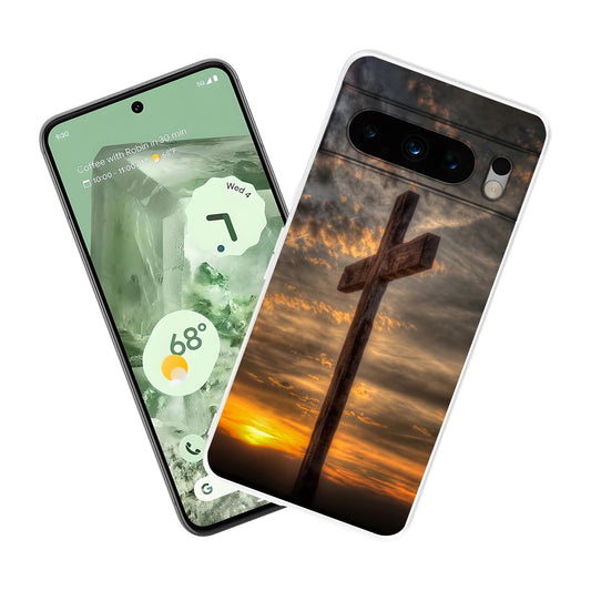 Compatible with Google Pixel 8 Pro Case Retro Dusk Christian Cross Slim Soft TPU Shockproof Protection Clear Case