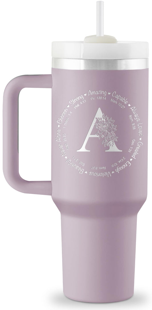 Christian Gifts for Women Religious Gifts for Women Monogrammed 40 oz Engraved Tumbler Spiritual Inspirational Gifts Faith based gifts Bible Gift Christian Tumbler for Women Initial Christian Cup